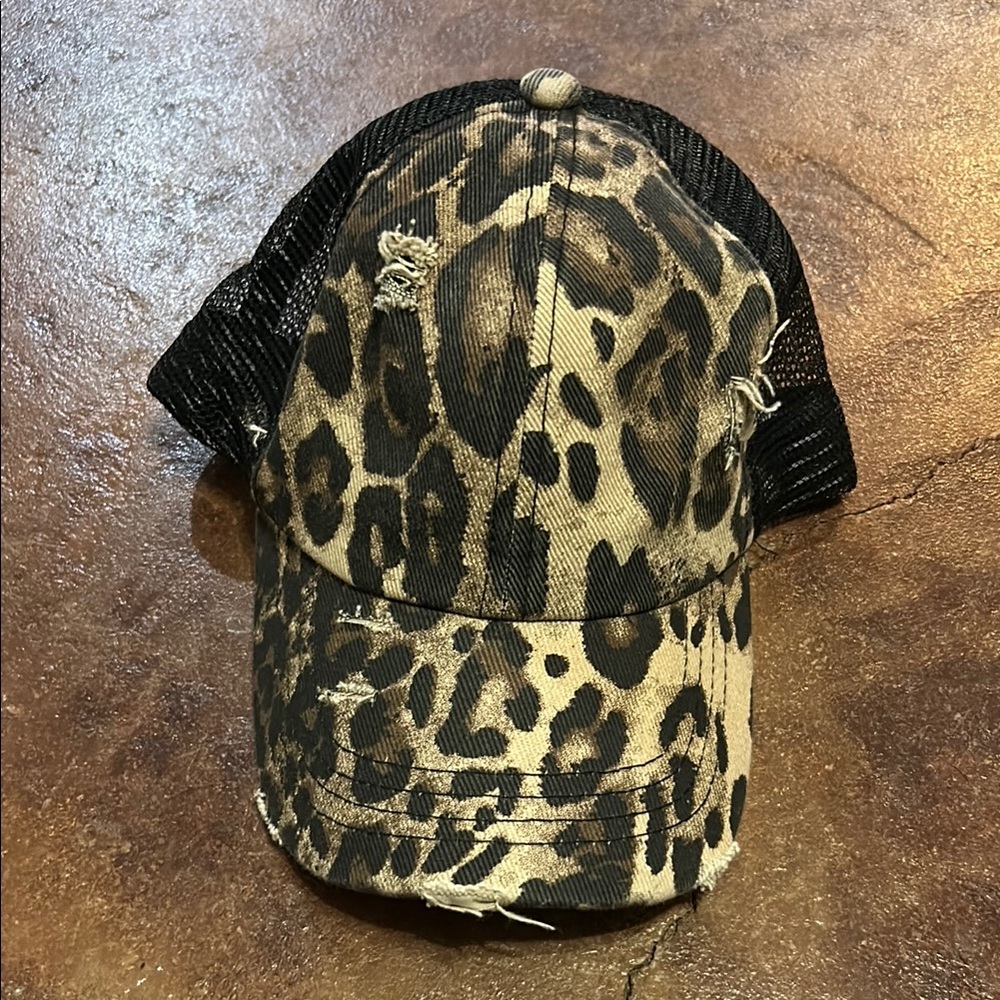 Leopard Print Distressed Trucker Hat
